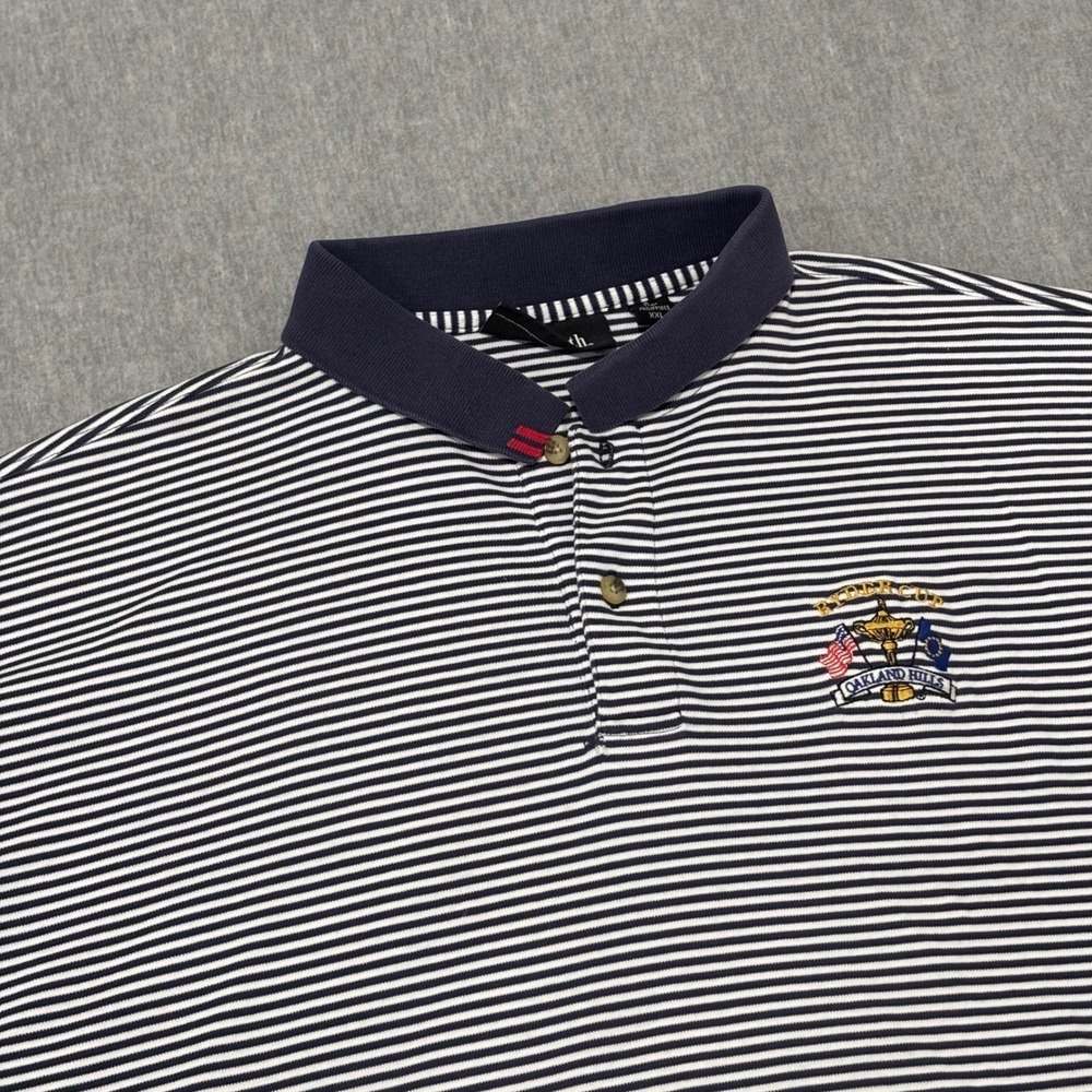 Ashworth Mens XXL Ryder Cup Oakland Hills Polo Shirt Navy Blue Striped AM2664